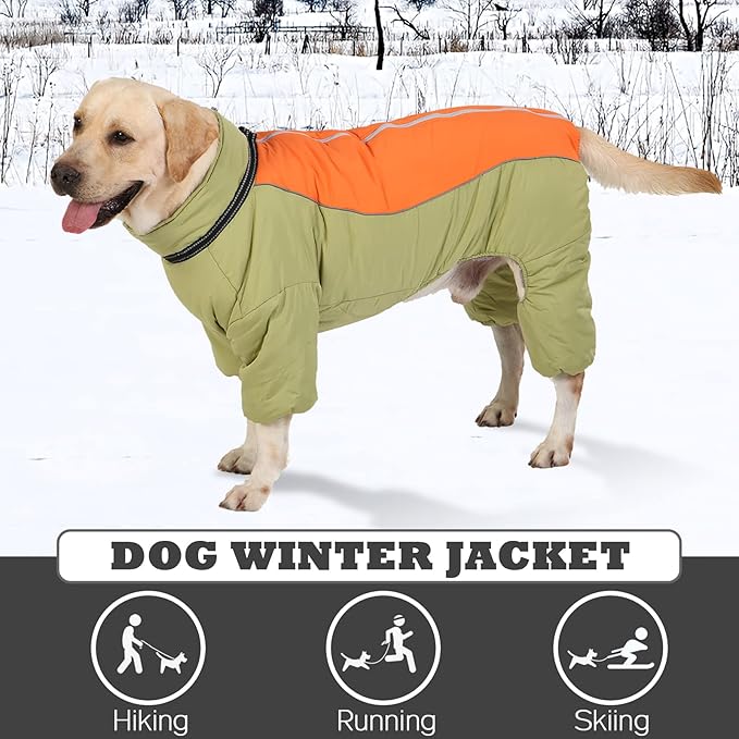 Dogs Thick Toasty Warm Coat, Zip Up Windproof Winter Snowsuit with Harness, Reflective Fleece Lined Dog Jacket for Medium Large Dogs, LightGreen,30