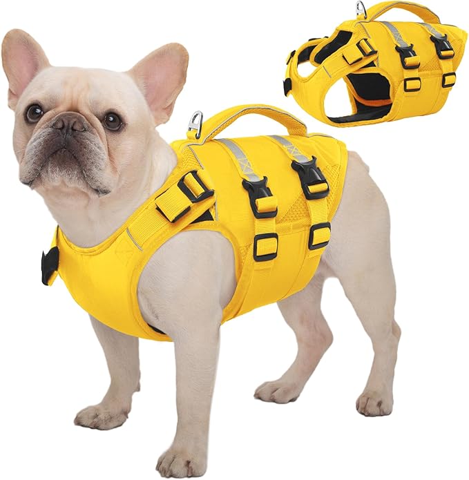 Kuoser Dog Life Jacket, High Flotation Dog Life Vest for Swimming Boating, Adjustable Ripstop Pet Lifesaver for Small Medium and Large Dogs, Reflective Safety Puppy Swimming Vest with Rescue Handle