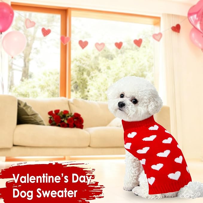 2 Pack Valentines Dog Sweater, Knit Pet Small Dog Sweater Holiday Valentine’s Day Outfit Clothes for Small Medium Large Dogs Pets (Red & Pink, Medium)