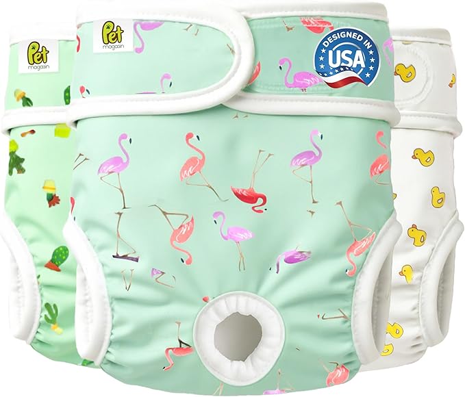 Pet Magasin® Super Absorbent Reusable Dog Diapers for Females (3-Pack) - Ideal Heat Solution, Washable Doggie Diapers for Female Dog - Perfect Doggie in Heat & Period (Trending, L (17”-24” Waist))