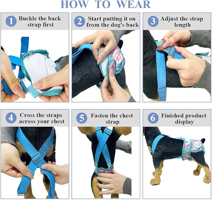 3 Pack Washable Female Dog Diaper with Suspender,Reusable Fixed Doggie Diapers Super Absorbent Leakproof for Small Medium Large Dog in Heat Cycle-XL