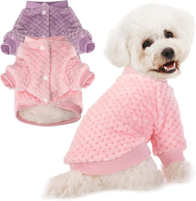POMIU Dog Sweater, Dog Sweaters for Small Medium Dogs or Cat, Warm Soft Flannel Pet Clothes for Dogs Girl or Boy, Dog Shirt Coat Jacket (Coat Pink+Purple, XX-Small)