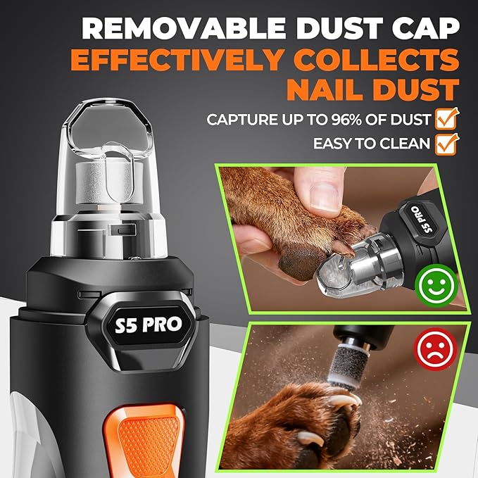Whisper Quiet Dog Nail Grinder with LED Light, Safe & Stress-Free for Sensitive Dogs of All Breeds & Sizes, 3 Grinding Bits, 3-Speed, Pet Nail Trimmers, Rechargeable Painless Grooming Kit