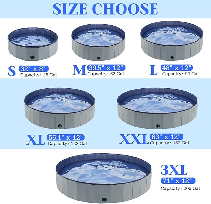 Foldable Dog Pool, Portable Pet Bath Tub and Kiddie Swimming Pool, Collapsible Bathtub for Puppies, Small, Medium and Large Dogs, Cats and Kids, 63 x 12 in, Gray