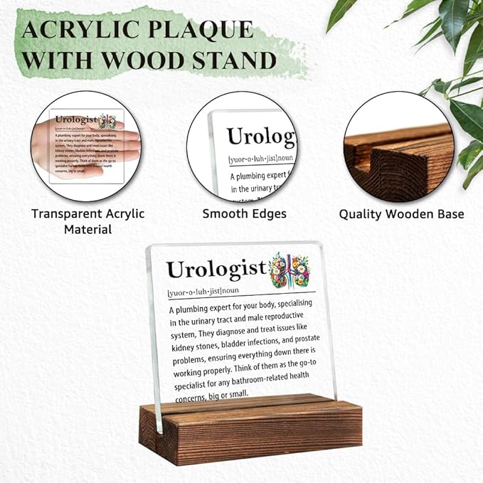 Urologist Definition Acrylic Sign with Wood Stand, Cheeky Gifts for Urologist, Office Gifts for New Urologists, Funny Hospital Urologists' Present, Urologists Retirement Appreciation Present