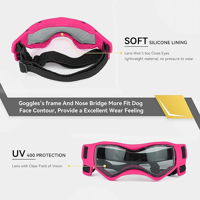 XS Dog Goggles for Extra Small Breed UV/Wind/Dust Protection Chihuahua Sunglasses with Adjustable Strap - Pink
