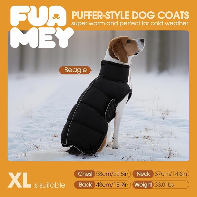 FUAMEY Dog Puffer Jacket for Large Dogs,Dog Cold Weather Coats Dogs Down Jackets Waterproof Pet Snowsuits Warm Puppy Winter Vest Turtleneck Pets Adjustable Jackets Coats Black XXL