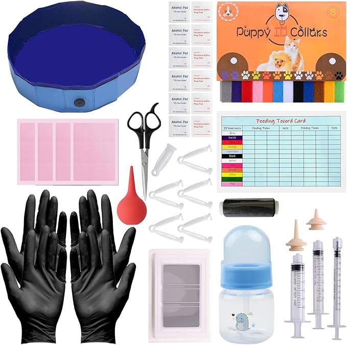 whelping kit for Puppies Birth,Puppy Birthing Supplies for Newborn Puppies and Kittens for Keeping Kitten Dogs Cats Feeding Sets Supplies Includes Whelping Collars Record,Birthing Box