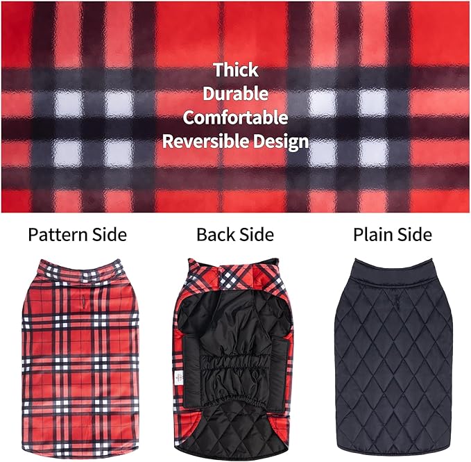 CuteBone Winter Dog Coat - Waterproof Windproof Reversible Vest, Thick Adjustable Cold Weather Jacket for Small Medium Large Dogs, Soft with Leash Hole