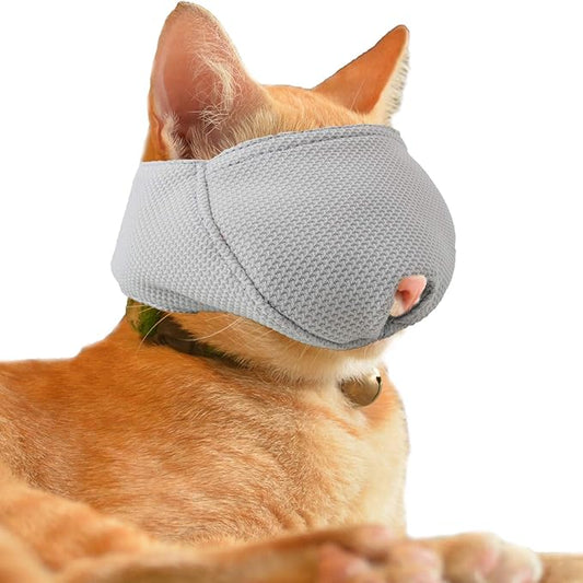 Cat Muzzle with Breathable Mesh, Cat Mouth Guard Muzzle for Prevent Biting Chewing Grooming (L,Grey)