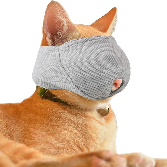 Cat Muzzle with Breathable Mesh, Cat Mouth Guard Muzzle for Prevent Biting Chewing Grooming (S,Grey)