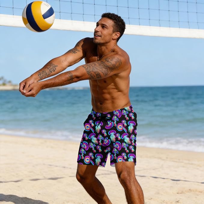 Mens Swim Trunks with Compression Liner Quick Dry Zipper Pocket Bathing