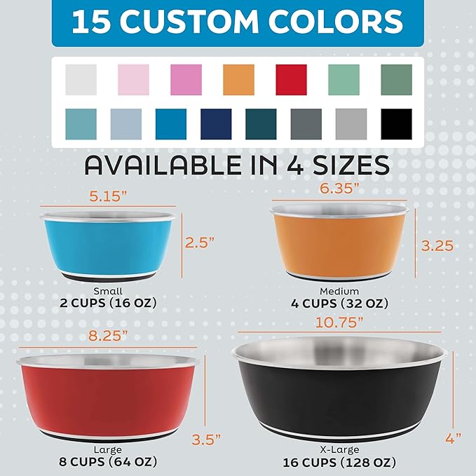 Master Pet Supply Stainless Steel Dog Bowls Set of 2 (16 Oz Each) with Non-Slip Rubber Base - Black Velvet - Basic Dog Food Bowl Water & Food Bowls for Small Medium Large Dogs & Cats, Metal Dish