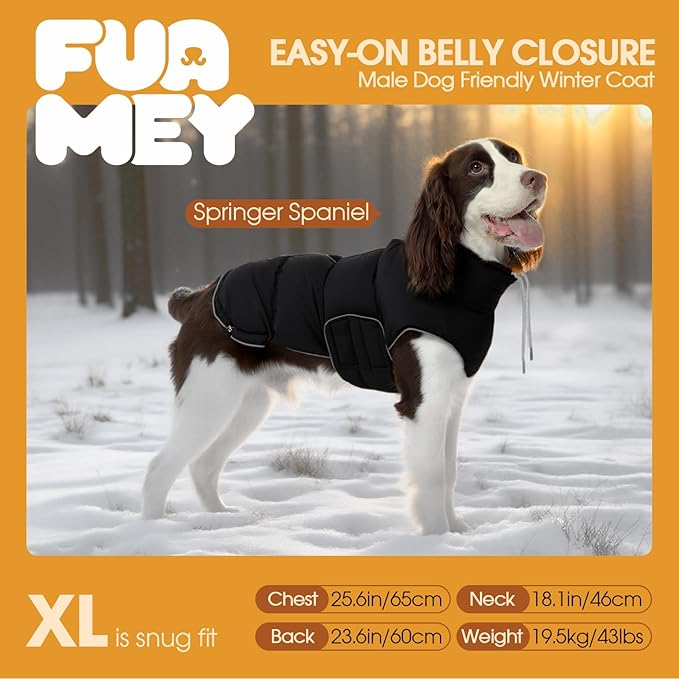 FUAMEY Dog Puffer Jacket for Large Dogs,Dog Cold Weather Coats Dogs Down Jackets Waterproof Pet Snowsuits Warm Puppy Winter Vest Turtleneck Pets Adjustable Jackets Coats Black L