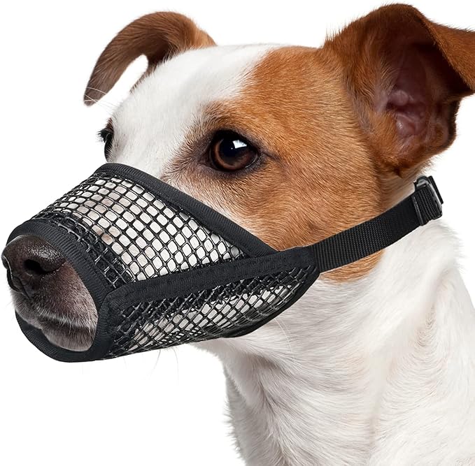 Mayerzon Dog Muzzle, Soft Mesh Muzzles for Small Medium Large Dogs Chihuahua Poodle Husky Labrador Retriever, Breathable Dog Mouth Guard for Biting Chewing Grooming, Allow Panting Drinking(M, Black)