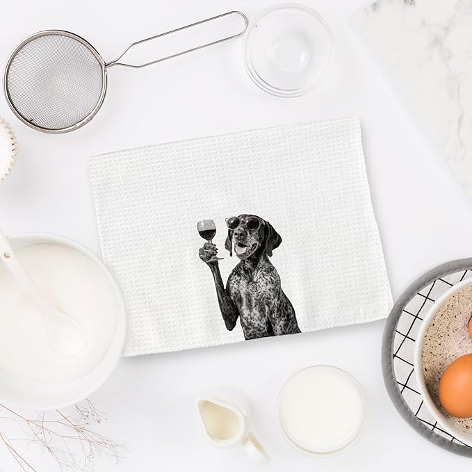 German Shorthaired Pointer Gifts Wine Dog Kitchen Towels, Gifts for German Shorthaired Pointer Wine Lovers Decorative Hand Dish Towel for Kitchen Home Bar,Funny Dog Home Bar Decor(16x24In)