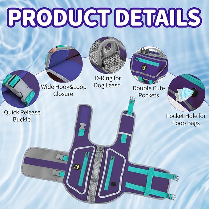 Dog Life Jacket for Small Dogs with High Buoyancy, Lightweight Dog Life Vest for Swimming Adjustable Reflective Dogs Floating Vest, Neoprene Rescue Handle Pet Life Preserver (Purple, XS)