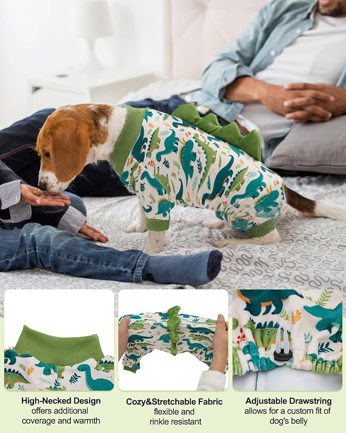 CuteBone Dinosaur Costume Dog Pajamas, Stretchy Spandex Crystal Velvet Sleepwear Coat for Small Dogs, Soft & Warm Pet Outfit Clothes for Cold Weather, Cozy Pullover Design COSP05S