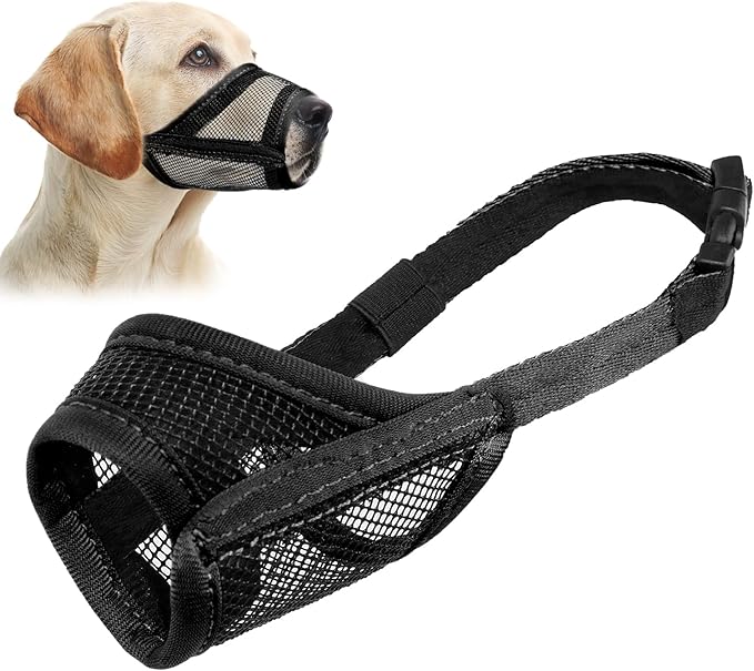 LUCKYPAW Dog Muzzle, Mesh Muzzle for Large Medium Dogs, Soft Mouth Cover to Prevent Biting Chewing, Drinkable Breathable Adjustable Puppy Mouth Guard (XXL, Black)