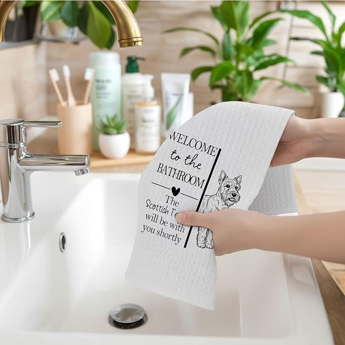 Scottish Terrier Gifts Bathroom Hand Towels, Scottie Dog Owner Lovers Gifts for Women, Funny Dog Decorative Hand Towel for Bathroom Kitchen Decor, 16x24 Inch