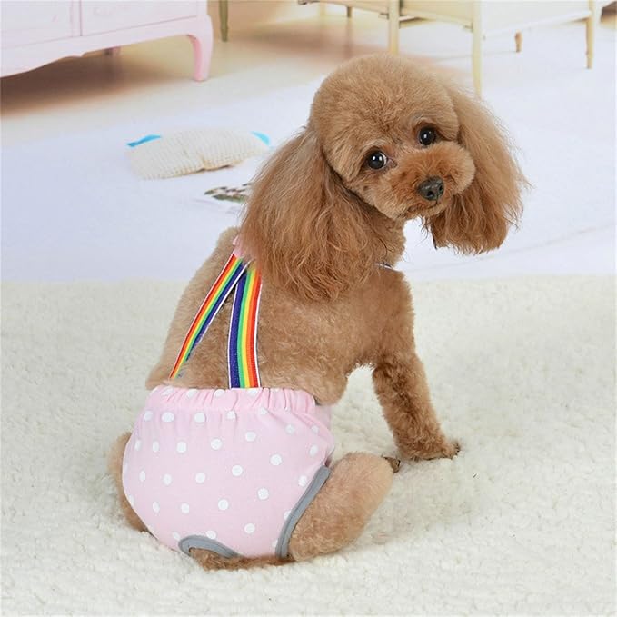 Dog Diaper Shorts Sanitary Pantie Female Dogs Adjust Suspender Diaper Panties Period Briefs Dog Physiological Shorts, M Polka Dot Light Pink