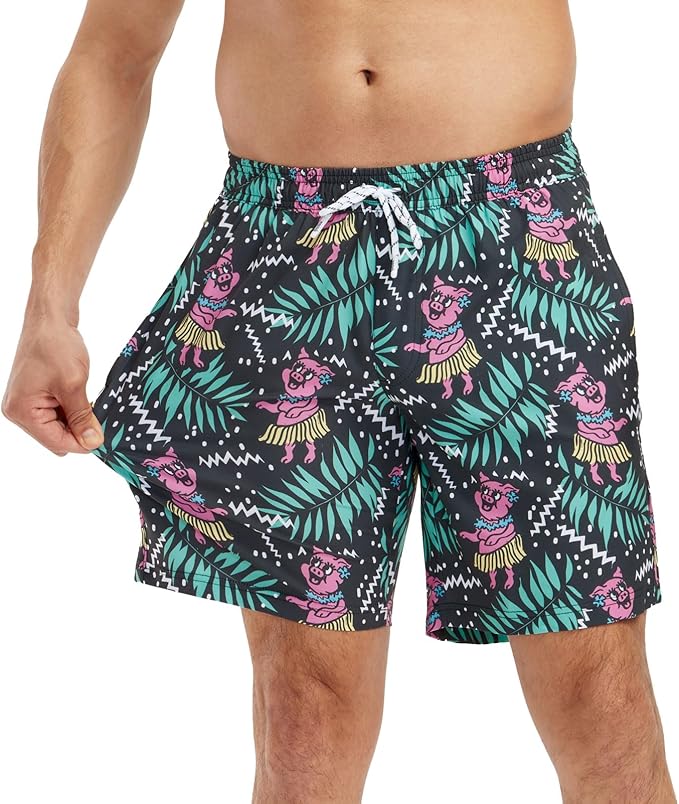 Tipsy Elves Men's Stretch Swim Trunks 7 Inch Inseam 4-Way Stretch with Mesh Liner - Quick-Dry Funny Swimwear Bathing Suit