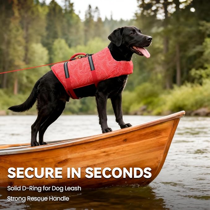 VIVAGLORY Rip Stop Dog Life Vest, Swimming Vest with Handle, Buoyancy for Doggy Puppy, Dog Life Jacket for Swimming & Boating, XS, Red