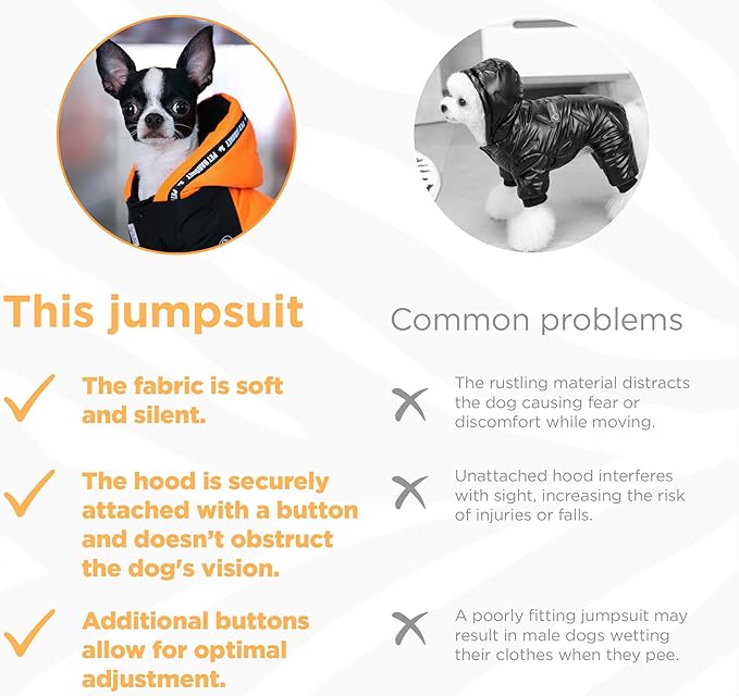 Waterproof Full Body Winter Jacket for Dogs, Dogs Snowsuit, Perfect for Cold Weather, Ideal for Small and Medium Breeds (Orange, XXL:Chest 22'', Length: 15.7'')