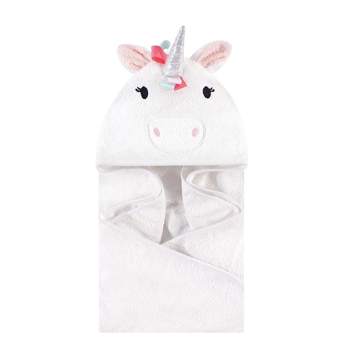 Hudson Baby Unisex Baby Cotton Animal Face Hooded Towel, Rainbow Unicorn, One Size