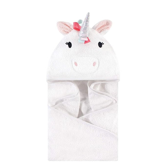 Hudson Baby Unisex Baby Cotton Animal Face Hooded Towel, Rainbow Unicorn, One Size