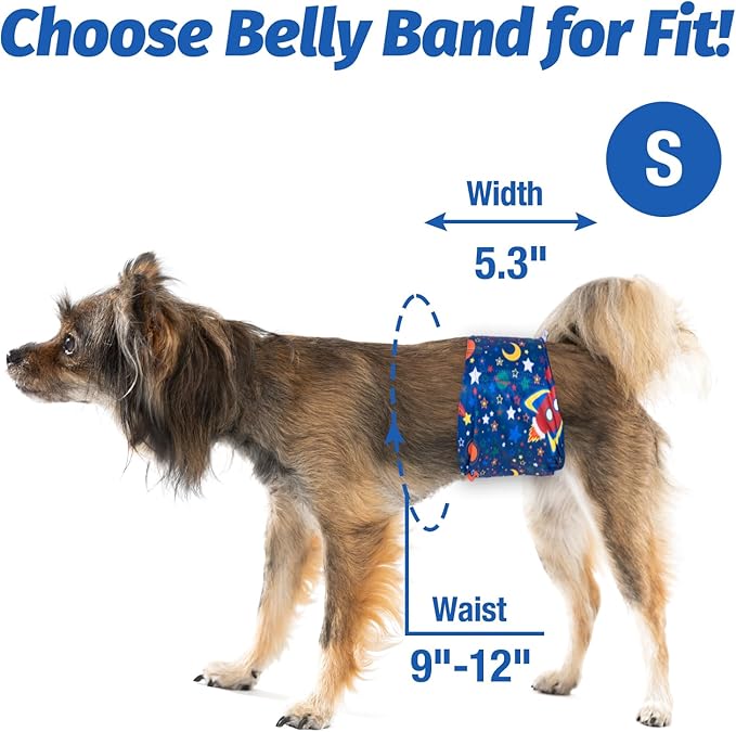 Pet Soft Dog Belly Band - 3 Packs Reusable Dog Diapers Male Dog Diapers Belly Wraps - Washable Dog Belly Bands for Male Dogs (Space, S)