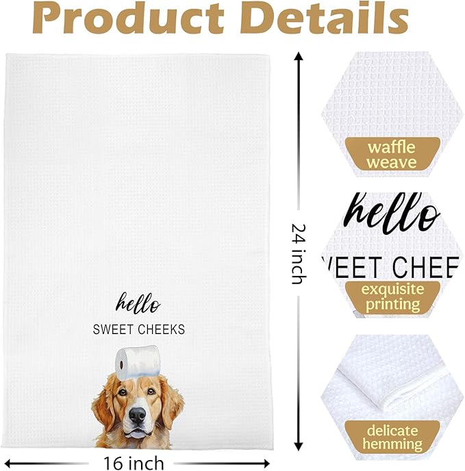 Golden Retriever Bathroom Towels - Funny Golden Retriever Decorative Waffle Weave Hand Towels for Toilet Bathroom, 16×24 Inches