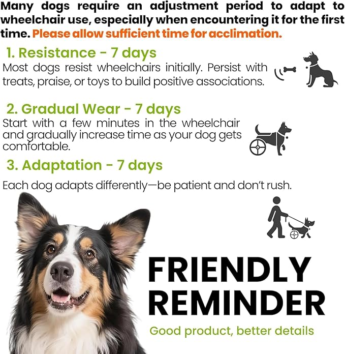 Adjustable Dog Wheelchair for Back Legs, for All Breed Dog - Includes High-Visibility Vest, Leash & Sling Lift, Lightweight Pet Wheelchair for Disabled Hind Legs (X-Small, for Small Dog)