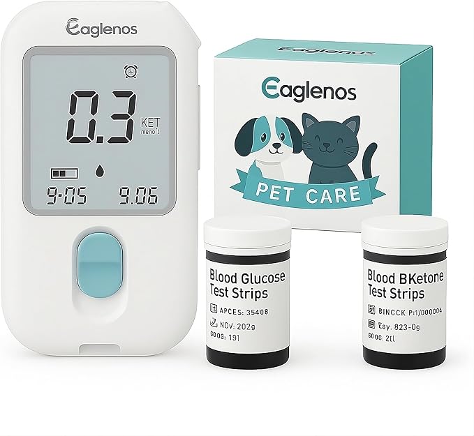 2-in-1 Health Tracker for Pets – Veterinary Use Only Wellness Glucose &B-Ketone Monitor for Dogs & Cats, Ultra-Low 0.8 μL Sample, Fast 5s Results(One Device+20 Strips,10 Each)