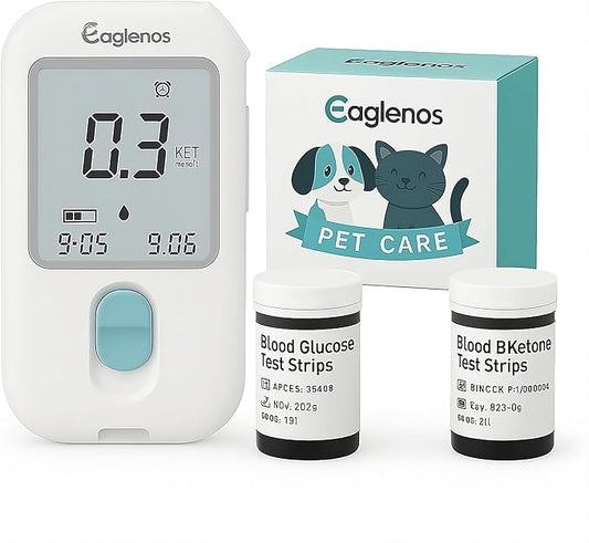 2-in-1 Health Tracker for Pets – Veterinary Use Only Wellness Glucose &B-Ketone Monitor for Dogs & Cats, Ultra-Low 0.8 μL Sample, Fast 5s Results(One Device+20 Strips,10 Each)
