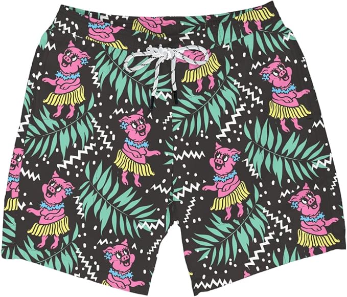 Tipsy Elves Men's Stretch Swim Trunks 7 Inch Inseam 4-Way Stretch with Mesh Liner - Quick-Dry Funny Swimwear Bathing Suit