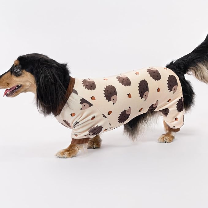 Fitwarm Funny Hedgehog Dog Pajamas, Warm Winter Dog Clothes for Small Dogs Boy Girl, Cozy Pet Onesie with Feet, Beige, Brown, Large