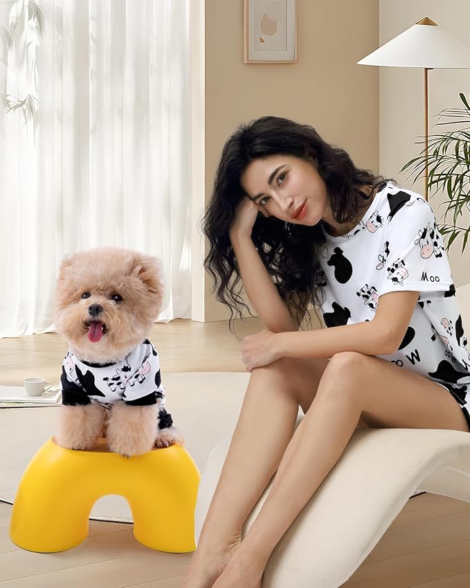 XPUDAC Matching Dog and Owner Clothes Womens Pajama Set Loungewear Short Sleeve Tee and Shorts, Owner and Pet Pajamas Are Sold Separately, L Black