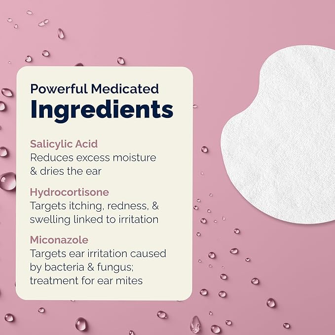Vetnique Oticbliss Cat & Dog Ear Wipes - Dog Ear Infection Treatment or Dog Ear Cleaner Wipes for Dirty, Waxy, Smelly Dog Ears, Odor Control with Aloe Vera & Salicylic Acid (Medicated Ear Wipes)