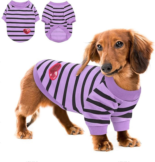 Queenmore Large Striped Dog Shirt,Soft Breathable Dog Shirt for Dogs Cats Boy Girl,Pet Clothes for All Season,Breathable Lightweight Pet Tshirt for Frenchie, Dachshund, Yorkie