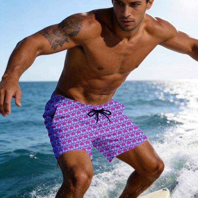 Mens Swim Trunks with Compression Liner Quick Dry Zipper Pocket Bathing