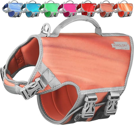 VIVAGLORY Neoprene Dog Life Vest, Dog Life Jacket for Swimming & Boating, Lightweight & Buoyancy for Puppy Doggy, Swimming Vest with Handle, L, Pink Desert