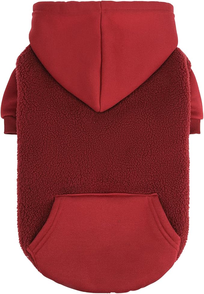PUPTECK Dog Hoodie Puppy Sweatshirt Warm Dog Sweater Winter Clothes Cold Weather Coats for Small Medium Large Dogs, Dark Red, M