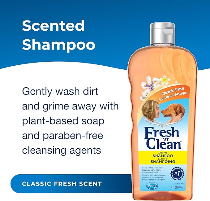 Pet-Ag Fresh ’n Clean Scented Shampoo, Classic Fresh Scent - 18 oz - Moisturizes with Vitamin E & Aloe Vera - Strengthens & Repairs Coats - Soap Free (Pack of 2)