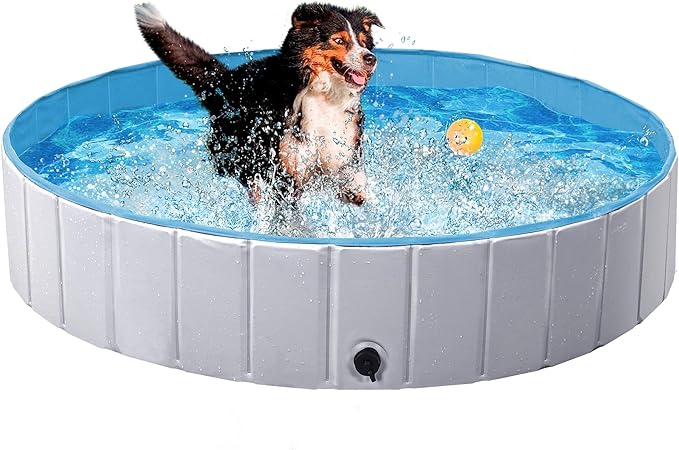 Yaheetech Foldable Hard Plastic Dog Pet Bath Swimming Pool Collapsible Dog Pet Pool Bathing Tub Pool for Pets Dogs & Cats Outdoor -55 x 11.8 inch, Grey