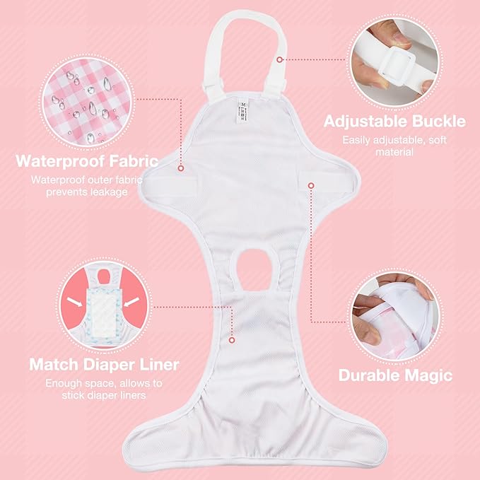 MICOOYO Dog Diaper Onesie Sanitary Pantie with Adjustable Suspender Washable Dog Period Panties Doggie Diapers Pet Underwear Female Dogs Diapers for Heat (Striped, XS/S)