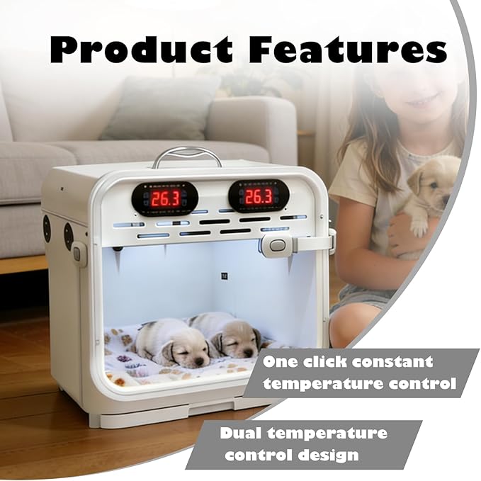 Intelligent Constant Temperature Puppy Incubator - Portable Pet Brooder for Puppies, Kittens, Birds & Small Mammals, Quiet Air-Warming Kitten Incubator with Dual Thermostat Control