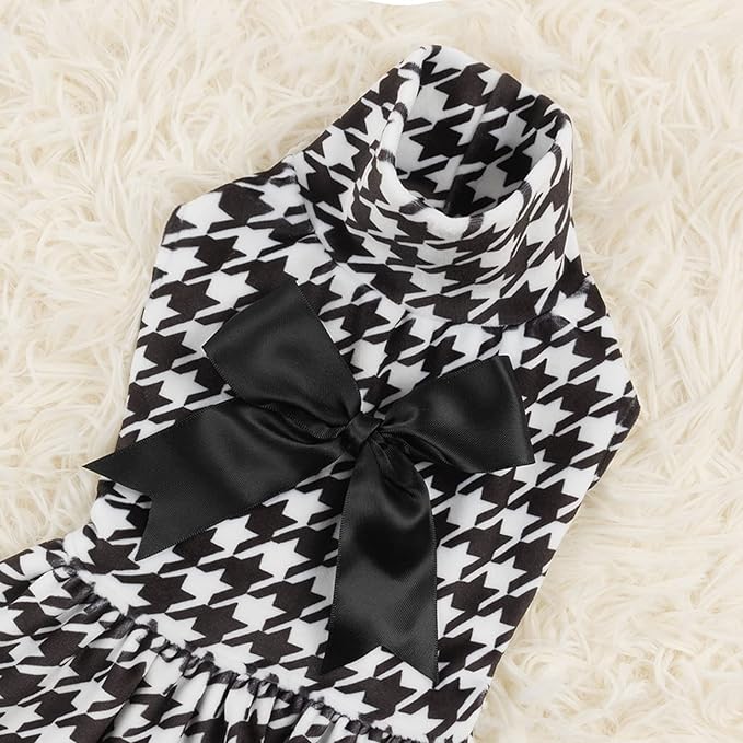 CuteBone Turtleneck Dog Velvet Dress Puppy Skirt Costume Pet Clothes Cat Apparel with Bow Hair Rope for Small Dogs CVD04S