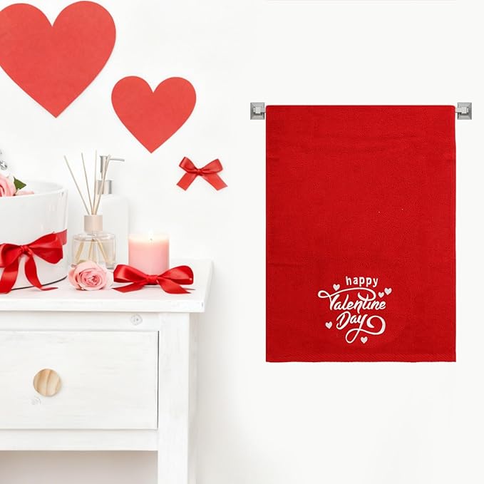 Whaline Valentine's Day Hand Towels Dog Love Heart Embroidered Cotton Bathroom Towel Absorbent Bath Towel for Hand Drying Cleaning Cooking, 29.5 x 13.7 Inch, 2Pcs