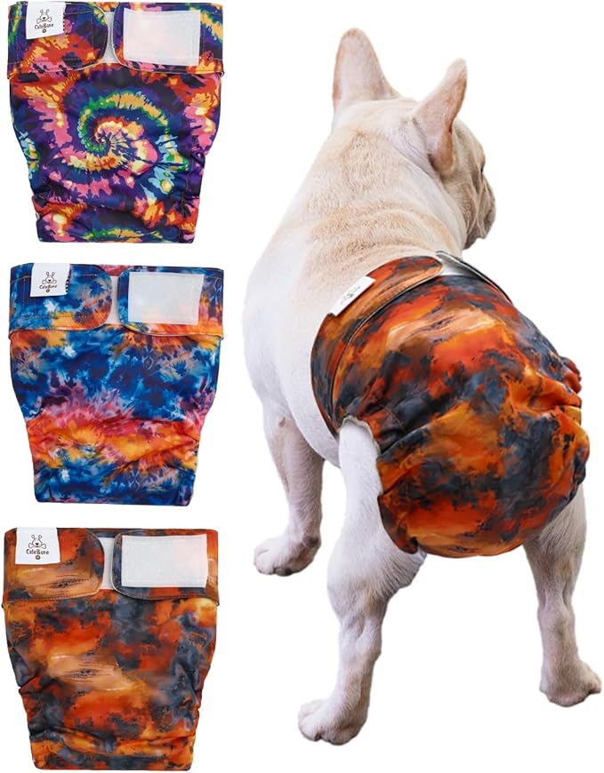 CuteBone Washable Dog Diapers Female No Tail Hole 3 Pack Reusable Doggie Period Training Pants for Docked-Tail Frenchie French Bulldog Boston Terrier Without Tail WWD28L